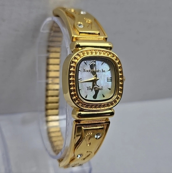 Womens Danbury Mint Footprints In The Sand Gold Tone Stretch Band New Battery main image 5